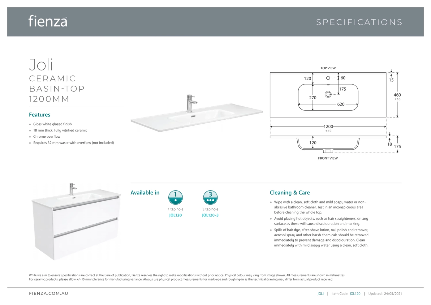 Fienza Jolie Unicab 1200 Bathroom Vanity On Legs Gloss White JOL120NLW 5 Fienza Jolie Unicab 1200 Bathroom Vanity On Legs Gloss White JOL120NLW - Image 3