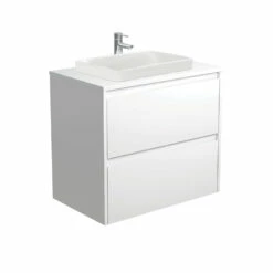 Fienza Sarah Wall Hung Vanity Semi Inset Crystal Amato 750 Satin White PI75BW