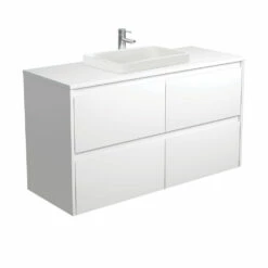 Fienza Sarah 1200 Wall Hung Vanity Semi Inset Crystal Amato Satin White PI120BW