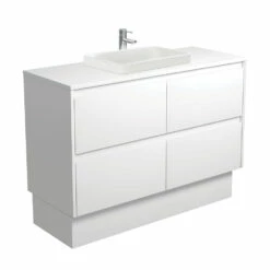 Fienza Sarah 1200 Vanity Ok Kickboard Semi Inset Crystal Amato Satin White PI120BWK