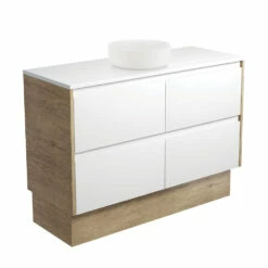 Fienza Reba 1200 Vanity On Kickboard Above Counter Basin Crystal Amato Scandi Oak Panels RMWC120BWSK