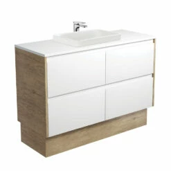 Fienza Reba 1200 Vanity On Kickboard Above Counter Basin Crystal Amato Scandi Oak Panels PI120BWSK