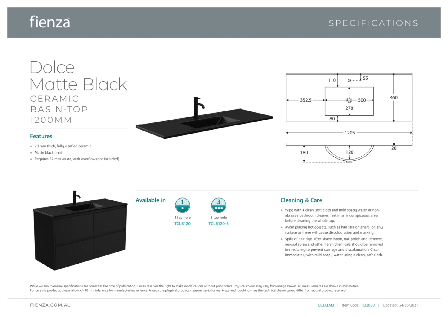 Fienza Dolce Amato 1200 Wall Hung Vanity Matte Black Frames TCLB120BXF 5 Fienza Dolce Amato 1200 Wall Hung Vanity Matte Black Frames TCLB120BXF - Image 3