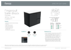 Fienza Rotondo Fingerpull 750 Wall Hung Vanity Satin Black ROT75ZBR -Bathroom Supplies Sales 2024 BA7236