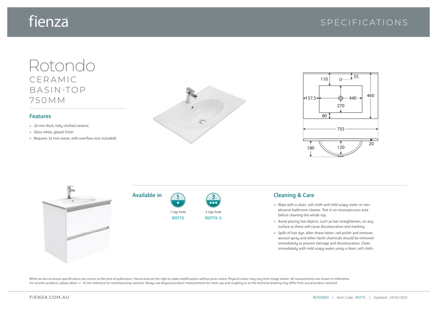 Fienza Rotondo Amato 750 Vanity On Kickboard Matte Back Frames ROT75BXFK 5 Fienza Rotondo Amato 750 Vanity On Kickboard Matte Back Frames ROT75BXFK - Image 3
