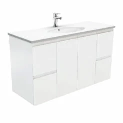 Fienza Rotondo Fingerpull 1200 Wall Hung Vanity Satin White ROT120Z