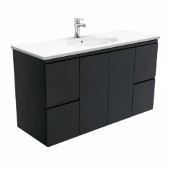 Fienza Rotondo Fingerpull 1200 Wall Hung Vanity Satin Black ROT120ZB