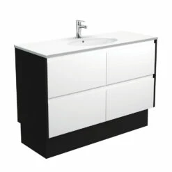 Fienza Rotondo Amato 1200 Vanity On Kickboard Satin Black Panels ROT120BWBK