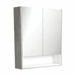 Fienza 750 LED Mirror Cabinet With Display Shelf Satin White PSC750SMW-LED