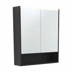 Fienza 750 LED Mirror Cabinet With Display Shelf Matte Black PSC750SB-LED