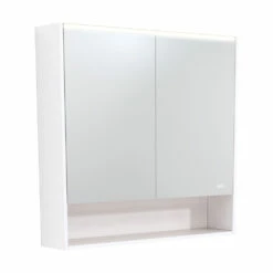 Fienza 900 LED Mirror Cabinet With Display Shelf Satin White PSC900SMW-LED