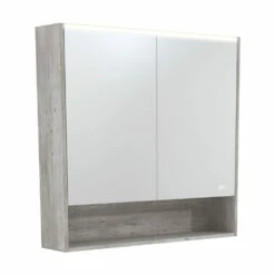 Fienza 900 LED Mirror Cabinet With Display Shelf Industrial Grey PSC900SX-LED