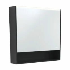 Fienza 900 LED Mirror Cabinet With Display Shelf Satin Black PSC900SB-LED