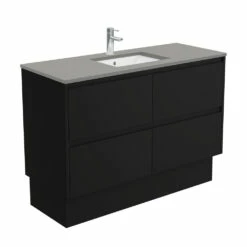 Fienza Sarah Dove Grey Undermount Amato 1200 Wall Hung Vanity Satin Black SD120BB