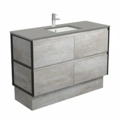 Fienza Sarah Dove Grey Undermount Amato 1200 Vanity On Kickboard Matte Black Frames SD120BXFK