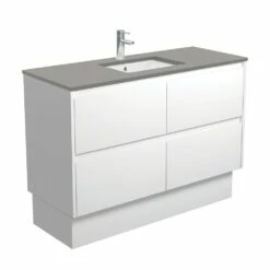 Fienza Sarah Dove Grey Undermount Amato 1200 Vanity On Kickboard Satin White SD120BWK