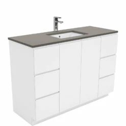 Fienza Sarah Dove Grey Undermount Fingerpull 1200 Vanity On Kickboard Gloss White SD120C