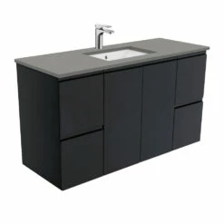 Fienza Sarah Dove Grey Undermount Fingerpull 1200 Wall Hung Vanity Satin Black SD120ZB