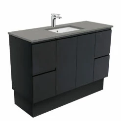 Fienza Sarah Dove Grey Undermount Fingerpull 1200 Vanity On Kickboard Satin Black SD120ZBK