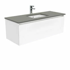 Fienza Sarah Dove Grey Undermount Manu 1200 Wall Hung Vanity Gloss White SD120H