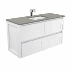 Fienza Sarah Dove Grey Undermount Hampton 1200 Wall Hung Vanity Satin White SD120T
