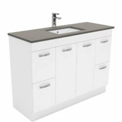 Fienza Sarah Dove Grey Undermount UniCab 1200 Vanity On Kickboard Gloss White SD120NK
