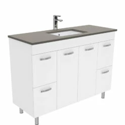 Fienza Sarah Dove Grey Undermount UniCab 1200 Vanity On Legs Gloss White SD120NLW