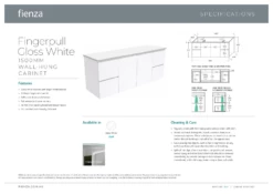 Fienza Sarah Dove Grey Undermount Single Bowl Wall Hung Vanity 1500 Fingerpull Gloss White SD150FS -Bathroom Supplies Sales 2024 BA7540