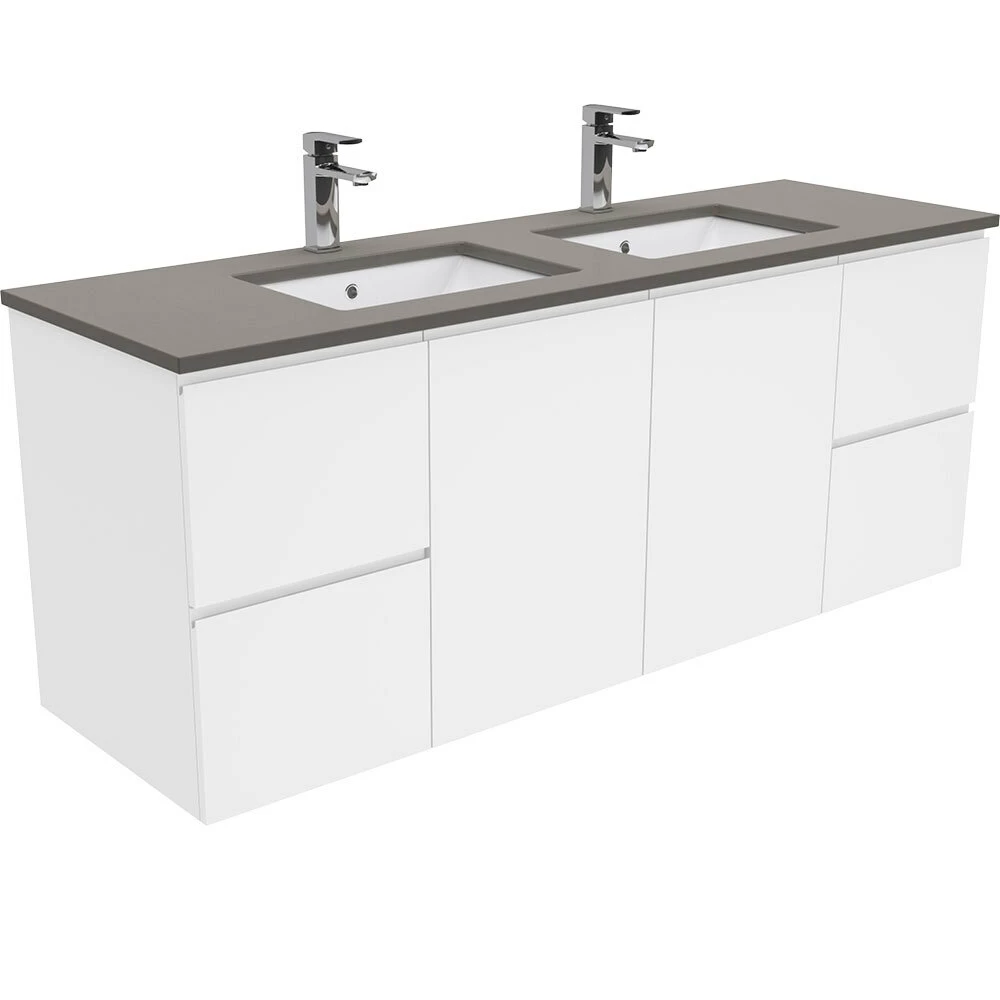 Fienza Sarah Dove Grey Undermount Double Bowl Fingerpull 1500 Wall Hung Vanity Gloss White SD150FD 3 Fienza Sarah Dove Grey Undermount Double Bowl Fingerpull 1500 Wall Hung Vanity Gloss White SD150FD
