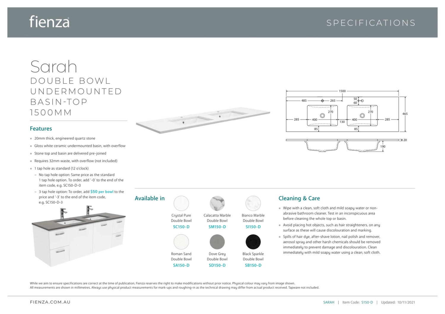 Fienza Sarah Dove Grey Undermount Double Bowl Edge 1500 Vanity On Kickboard Scandi Oak SD150SKD 5 Fienza Sarah Dove Grey Undermount Double Bowl Edge 1500 Vanity On Kickboard Scandi Oak SD150SKD - Image 3