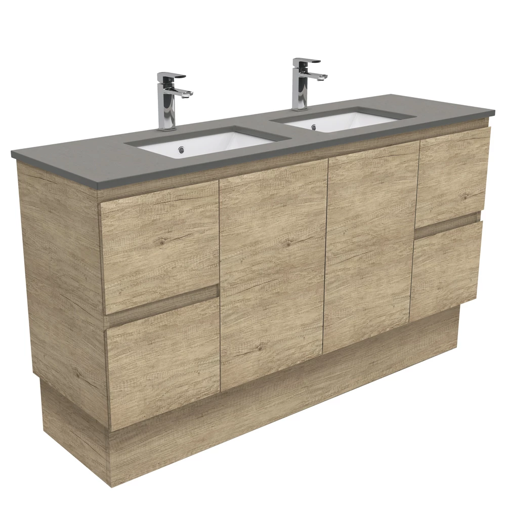 Fienza Sarah Dove Grey Undermount Double Bowl Edge 1500 Vanity On Kickboard Scandi Oak SD150SKD 3 Fienza Sarah Dove Grey Undermount Double Bowl Edge 1500 Vanity On Kickboard Scandi Oak SD150SKD