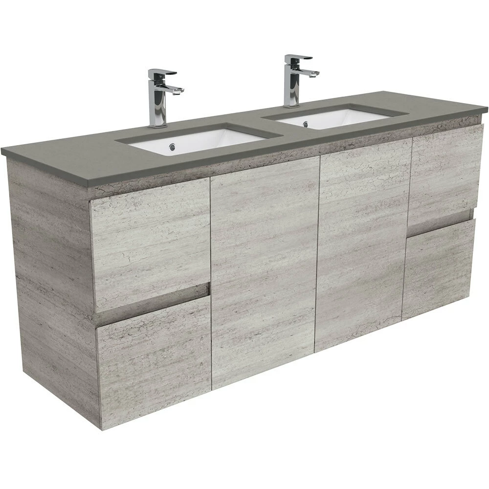 Fienza Sarah Dove Grey Undermount Double Bowl Edge 1500 Wall Hung Vanity Industrial Grey SD150XD 3 Fienza Sarah Dove Grey Undermount Double Bowl Edge 1500 Wall Hung Vanity Industrial Grey SD150XD