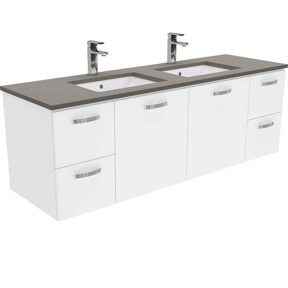 Fienza Sarah Dove Grey Undermount Double Bowl UniCab 1500 Wall Hung Vanity Gloss White SD150JD 3 Fienza Sarah Dove Grey Undermount Double Bowl UniCab 1500 Wall Hung Vanity Gloss White SD150JD