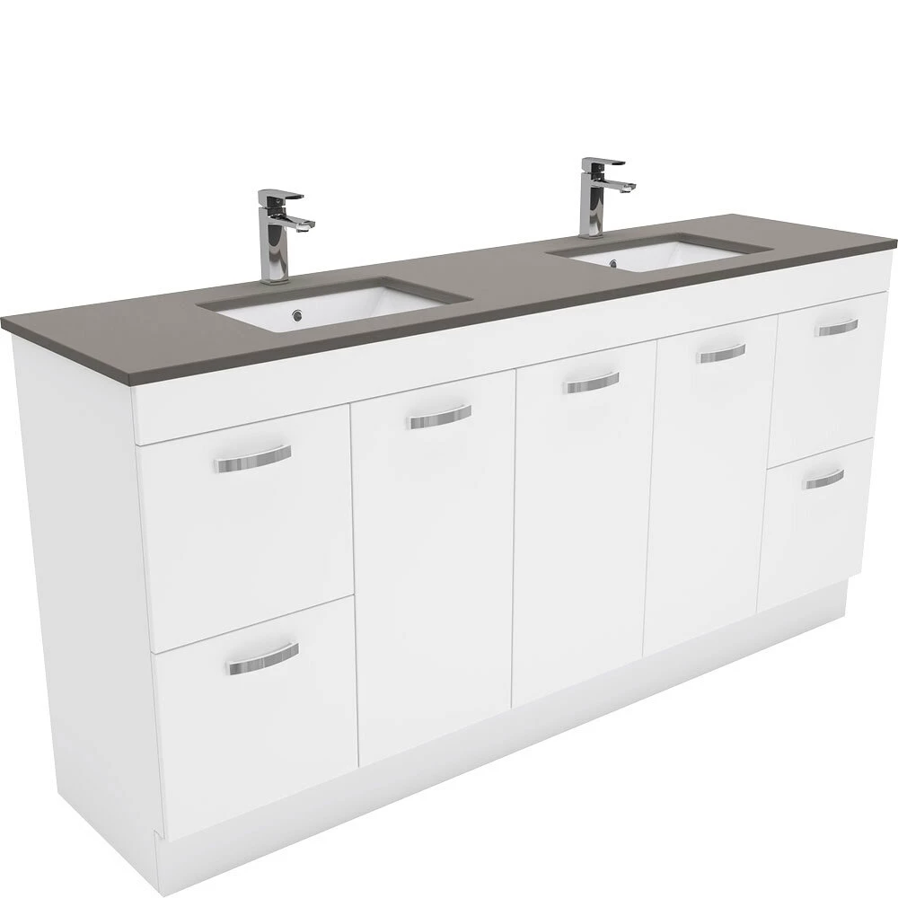 Fienza Sarah Dove Grey Undermount Double Bowl UniCab 1800 Vanity On Kickboard Gloss White SD180NKD 3 Fienza Sarah Dove Grey Undermount Double Bowl UniCab 1800 Vanity On Kickboard Gloss White SD180NKD