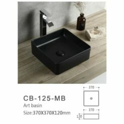 Basin Above Counter 370mm Square Matt Black Sunny Group CB-125-MB