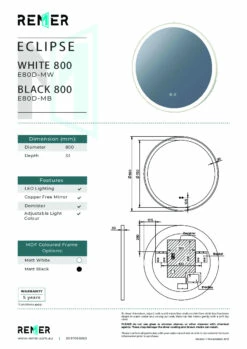 Remer 800mm Round LED Bathroom Mirror Eclipse D Matte White E80D-MW 9 Remer 800mm Round LED Bathroom Mirror Eclipse D Matte White E80D-MW -Bathroom Supplies Sales 2024 BA8250 2