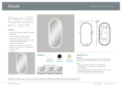 Fienza Empire LED Matte White Framed Bathroom Mirror 600mm X 1200mm LED60120FPW -Bathroom Supplies Sales 2024 BA8610