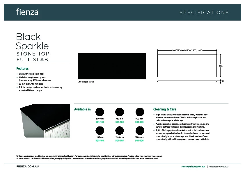 Fienza Black Sparkle Stone Top Full Slab 750mm X 465mm X 20mm Vanity Cabinet Top 501-102 8 Fienza Black Sparkle Stone Top Full Slab 750mm X 465mm X 20mm Vanity Cabinet Top 501-102 - Image 6