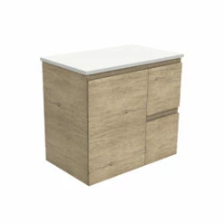 Fienza Bathroom Vanity 750 Cabinet Wall Hung Cupboard Two Drawers Edge Scandi Oak 75SR