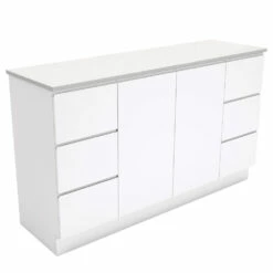 Fienza Bathroom Vanity 1500 Cabinet On Kickboard Cupboard Fingerpull Gloss White 150C