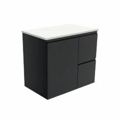 Fienza Bathroom Vanity 750 Cabinet Wall Hung Cabinet Cupboard Fingerpull Satin Black 75ZBR