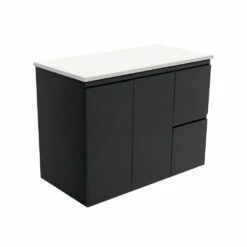 Fienza Bathroom Vanity 900 Wall Hung Cabinet Fingerpull Satin Black 90ZBR