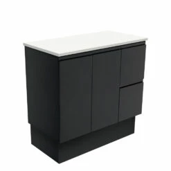 Fienza Bathroom Vanity 900 Cabinet On Kickboard Cupboard Fingerpull Satin Black 90ZBKR