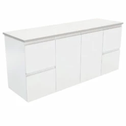 Fienza Bathroom Vanity 1500 Cabinet Wall Hung Cabinet Fingerpull Satin White 150Z