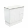Fienza Bathroom Vanity 900 Cabinet On Kickboard Cupboard Fingerpull Satin White 90ZKR