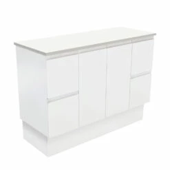 Fienza Bathroom Vanity 1200 Cabinet On Kickboard Cupboard Fingerpull Satin White 120ZK