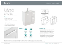 Fienza Delgado Slim 750 Bathroom Vanity On Kickboard Cabinet Right Drawers White 75DKR -Bathroom Supplies Sales 2024 BA9829