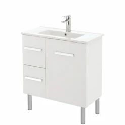 Fienza Delgado Slim 750 Bathroom Vanity On Legs Cabinet Left Drawers White 75DLL