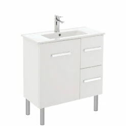 Fienza Delgado Slim 750 Bathroom Vanity On Legs Cabinet Right Drawers White 75DLR