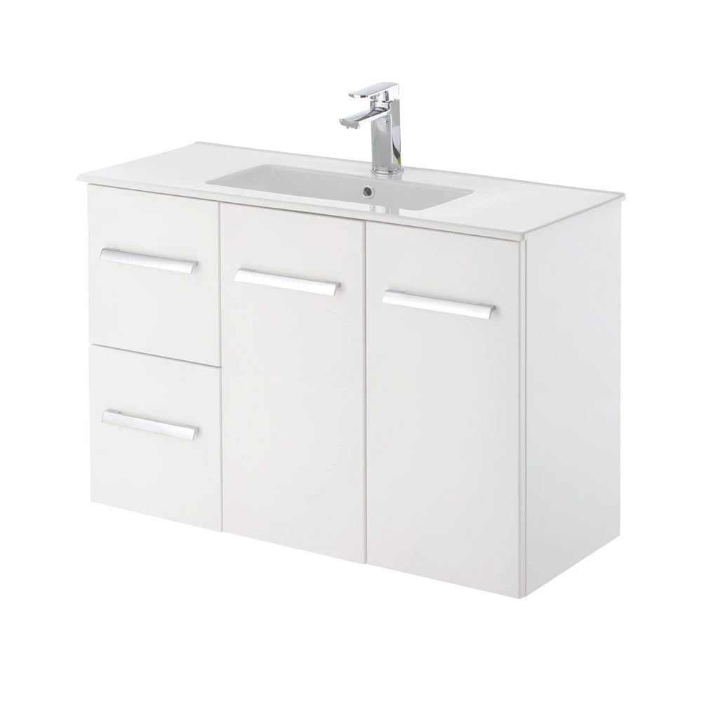Fienza Delgado Slim 900 Wall Hung Vanity Bathroom Cabinet Left Drawers White 90DL 3 Fienza Delgado Slim 900 Wall Hung Vanity Bathroom Cabinet Left Drawers White 90DL